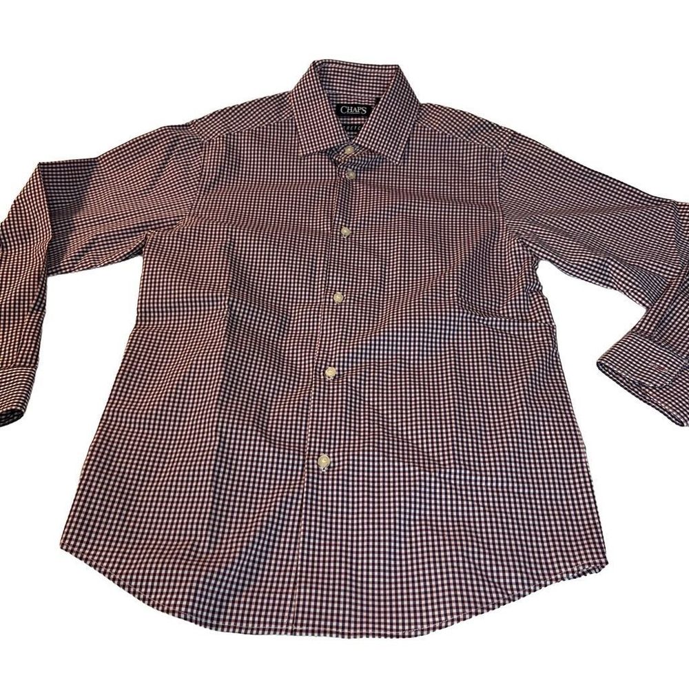 CHAPS Youth Boy's Gingham Button-down Long Sleeve Polo Shirt Black Medium 10-12